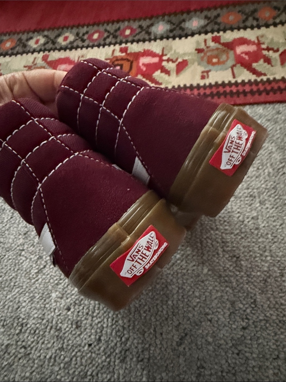 [VANS] Burgundy SK8 High-Top Gum Soled Suede Sneakers with White Stripe - Picture 3 of 7